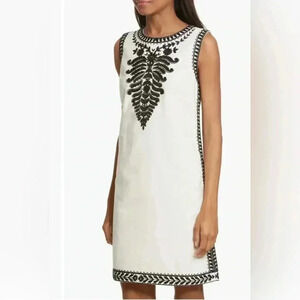 Tory Burch Camille Contrast-Embroidered Shift Dress - Black & Off White ~ 4